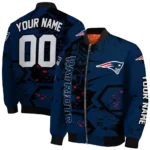 customized new england patriots hexagon cluster blue black bomber jacket best selling