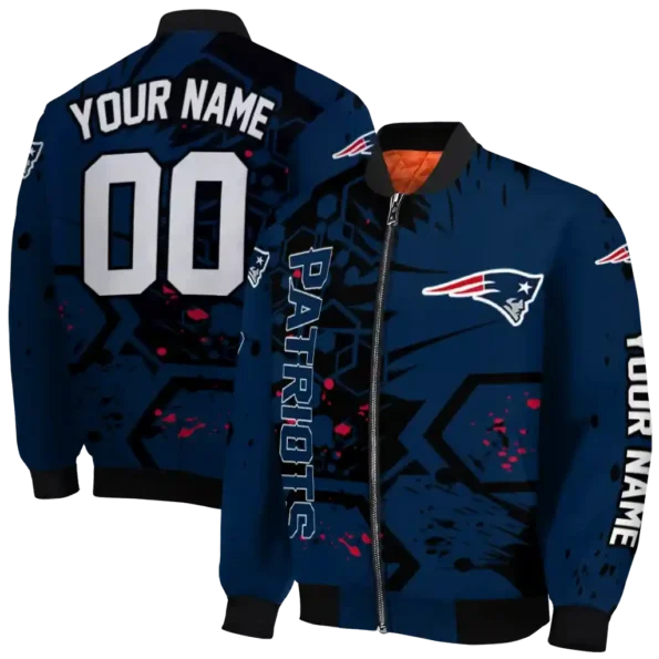 customized new england patriots hexagon cluster blue black bomber jacket fashion forward