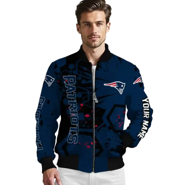 customized new england patriots hexagon cluster blue black bomber jacket high quality