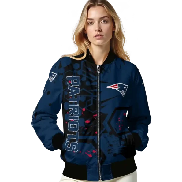 customized new england patriots hexagon cluster blue black bomber jacket latest model