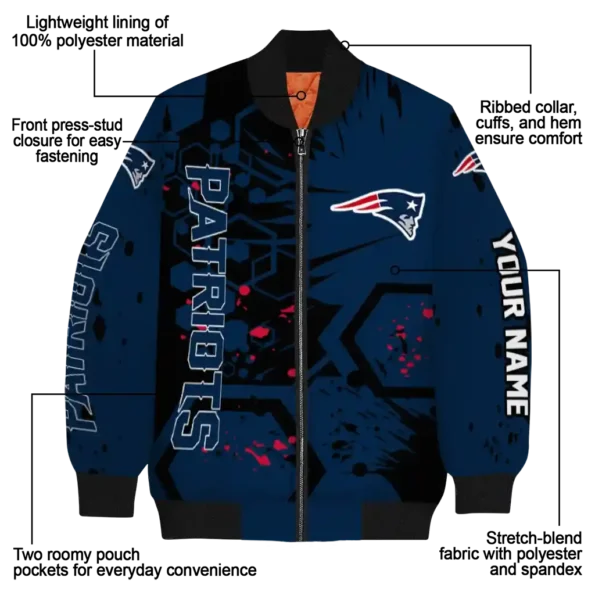 customized new england patriots hexagon cluster blue black bomber jacket new arrival