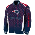 customized new england patriots hexagon grid blue varsity jacket best selling