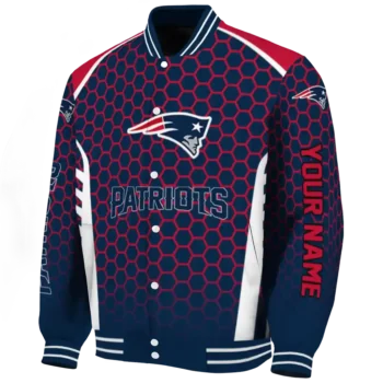 customized new england patriots hexagon grid blue varsity jacket best selling