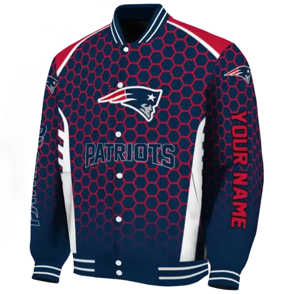 customized new england patriots hexagon grid blue varsity jacket best selling