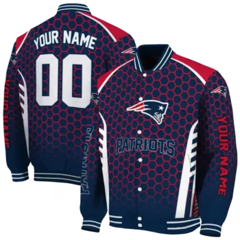 customized new england patriots hexagon grid blue varsity jacket fashion forward