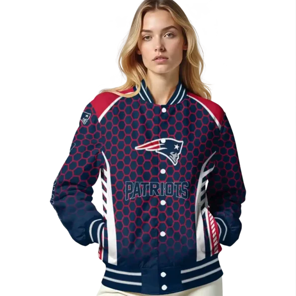 customized new england patriots hexagon grid blue varsity jacket latest model