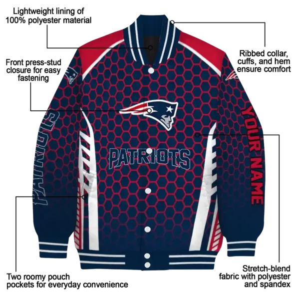 customized new england patriots hexagon grid blue varsity jacket new arrival