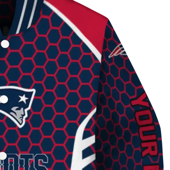 customized new england patriots hexagon grid blue varsity jacket premium grade