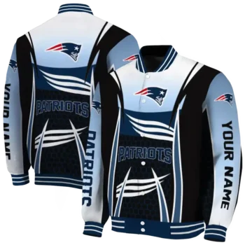 customized new england patriots mesh effect blue black varsity jacket fashion forward