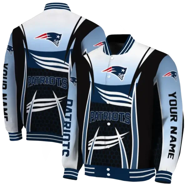 customized new england patriots mesh effect blue black varsity jacket fashion forward
