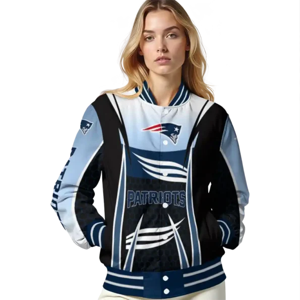 customized new england patriots mesh effect blue black varsity jacket latest model