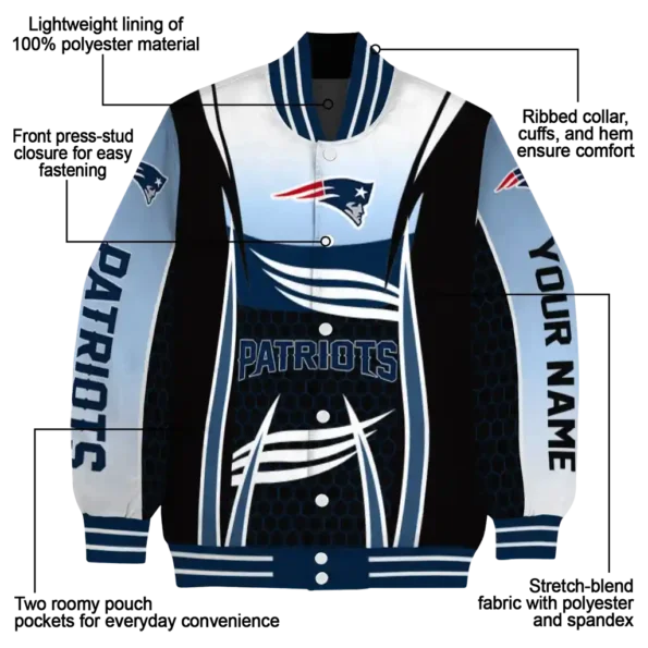 customized new england patriots mesh effect blue black varsity jacket new arrival