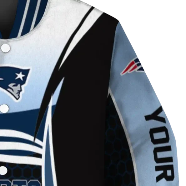 customized new england patriots mesh effect blue black varsity jacket premium grade