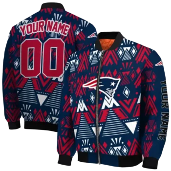 customized new england patriots pyramid shapes blue bomber jacket fashion forward