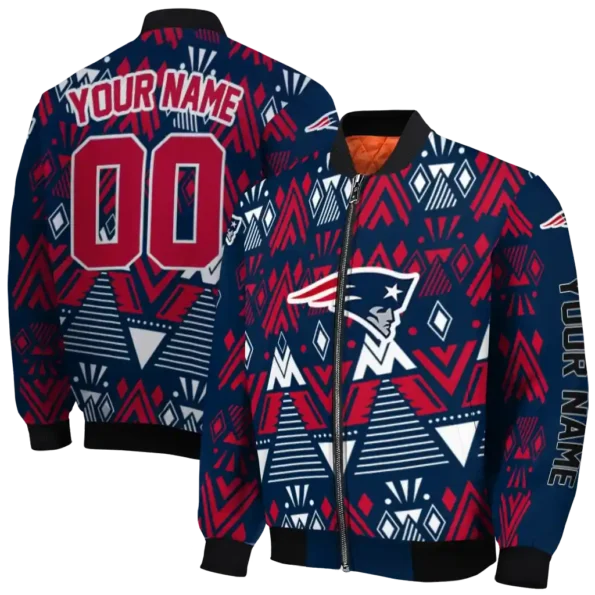customized new england patriots pyramid shapes blue bomber jacket fashion forward