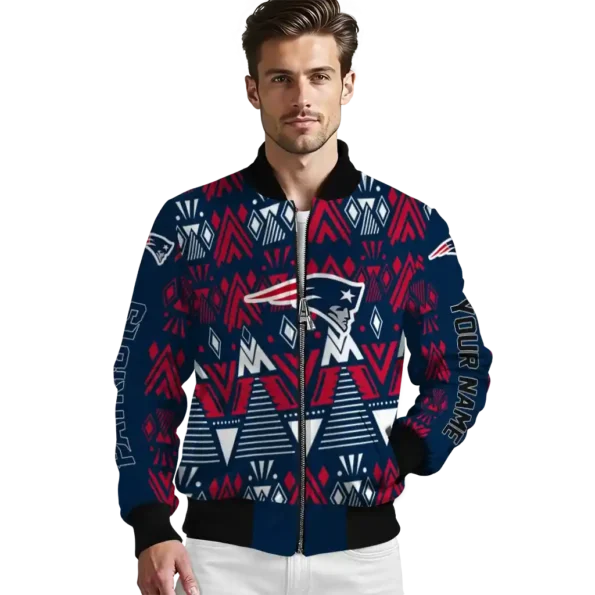 customized new england patriots pyramid shapes blue bomber jacket high quality