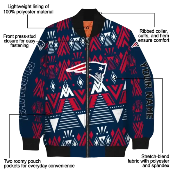 customized new england patriots pyramid shapes blue bomber jacket new arrival