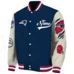 customized new england patriots razorback outline blue nude varsity jacket best selling