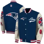 customized new england patriots razorback outline blue nude varsity jacket best selling