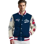 customized new england patriots razorback outline blue nude varsity jacket best selling