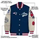 customized new england patriots razorback outline blue nude varsity jacket best selling