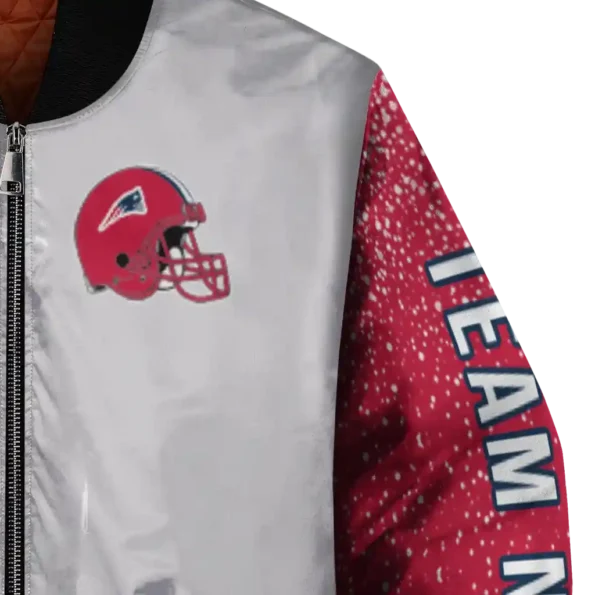 customized new england patriots speckled arms blue gray bomber jacket premium grade