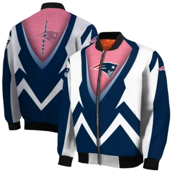 customized new england patriots v stripes blue white bomber jacket fashion forward