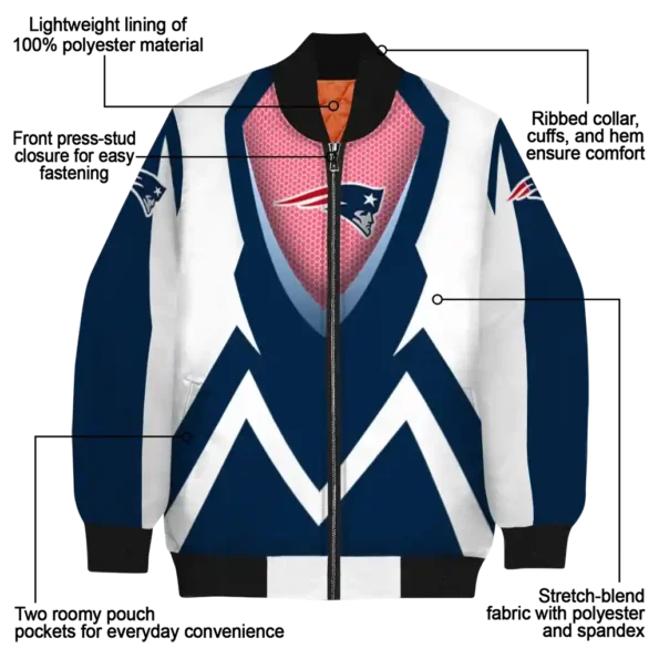 customized new england patriots v stripes blue white bomber jacket new arrival