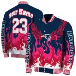 customized new england patriots winged blaze blue white varsity jacket best selling