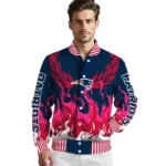 customized new england patriots winged blaze blue white varsity jacket best selling