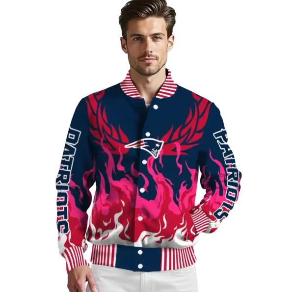 customized new england patriots winged blaze blue white varsity jacket high quality