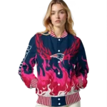 customized new england patriots winged blaze blue white varsity jacket best selling