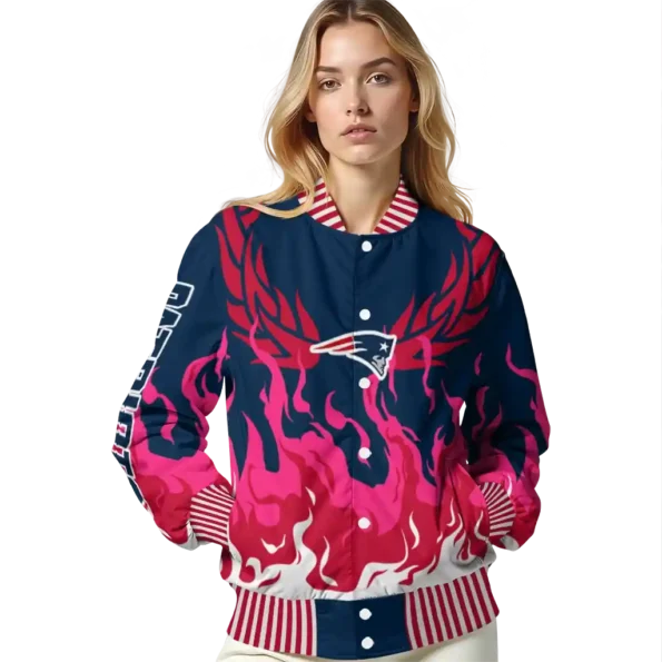 customized new england patriots winged blaze blue white varsity jacket latest model