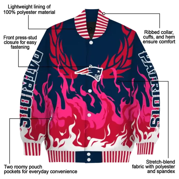 customized new england patriots winged blaze blue white varsity jacket new arrival