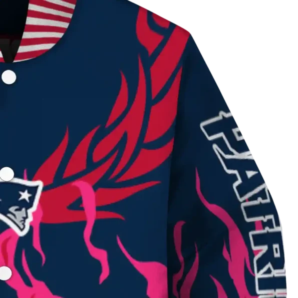 customized new england patriots winged blaze blue white varsity jacket premium grade