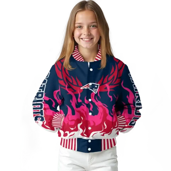 customized new england patriots winged blaze blue white varsity jacket top rated