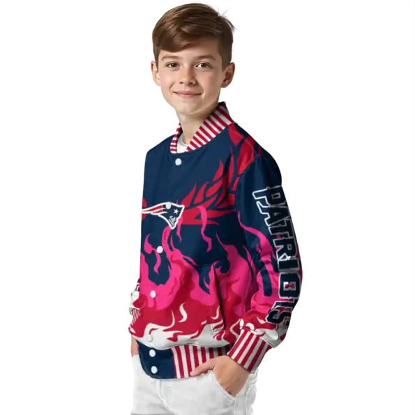 customized new england patriots winged blaze blue white varsity jacket trendy