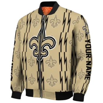customized new orleans saints bolt stripe gold bomber jacket best selling