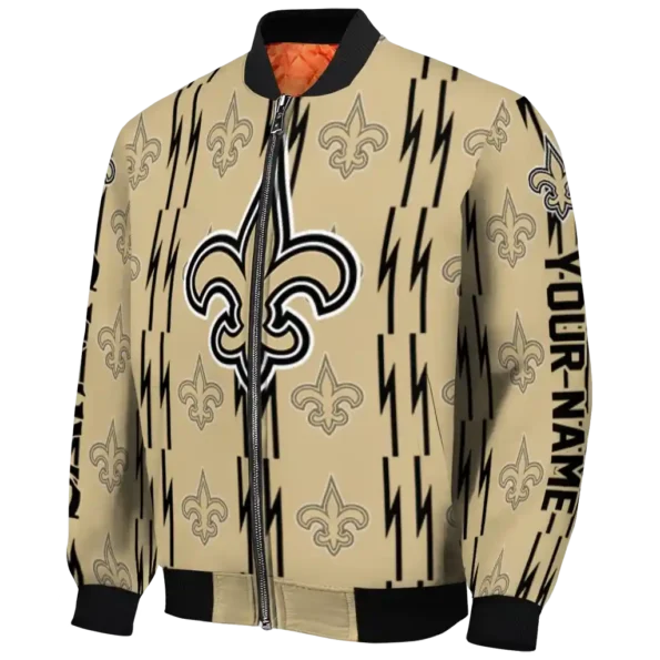 customized new orleans saints bolt stripe gold bomber jacket best selling