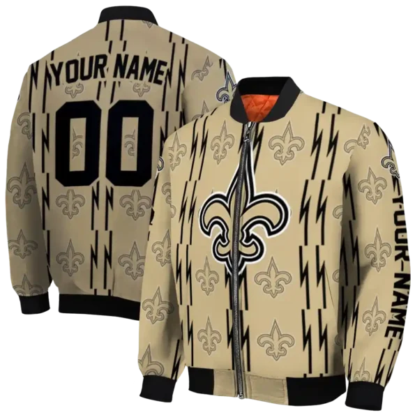 customized new orleans saints bolt stripe gold bomber jacket fashion forward