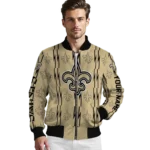 customized new orleans saints bolt stripe gold bomber jacket best selling