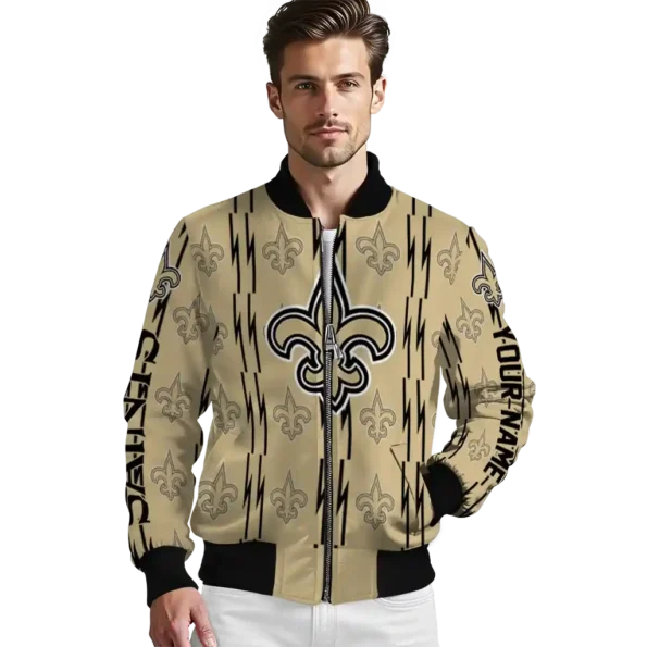 customized new orleans saints bolt stripe gold bomber jacket high quality