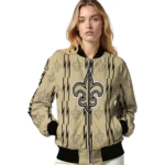 customized new orleans saints bolt stripe gold bomber jacket best selling
