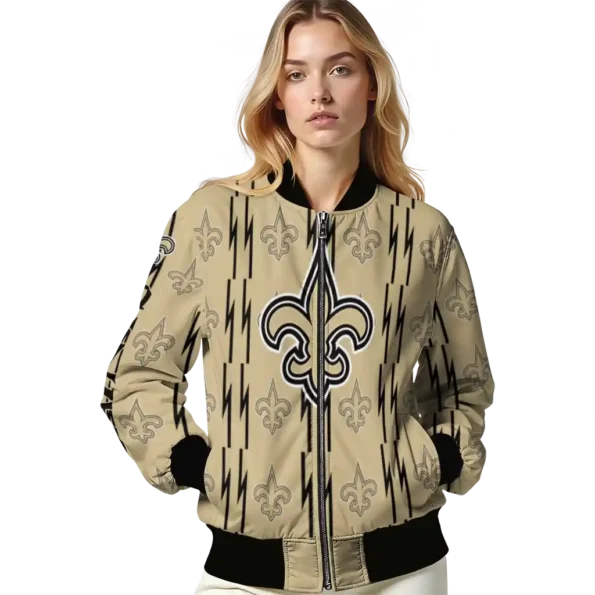 customized new orleans saints bolt stripe gold bomber jacket latest model