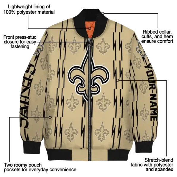 customized new orleans saints bolt stripe gold bomber jacket new arrival