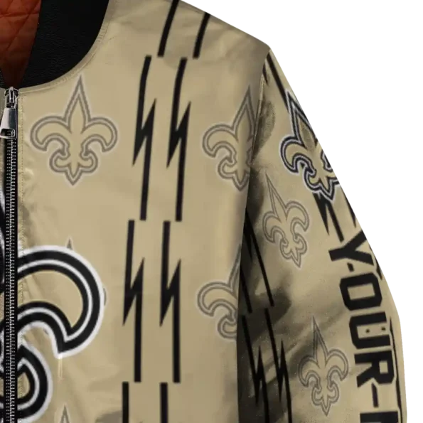 customized new orleans saints bolt stripe gold bomber jacket premium grade