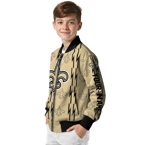customized new orleans saints bolt stripe gold bomber jacket trendy