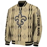 customized new orleans saints bolt stripe gold varsity jacket best selling