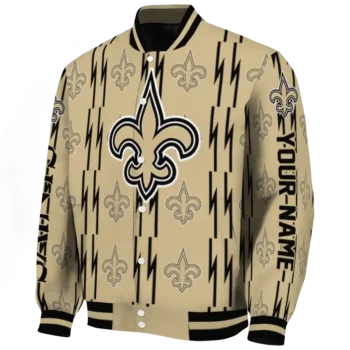 customized new orleans saints bolt stripe gold varsity jacket best selling