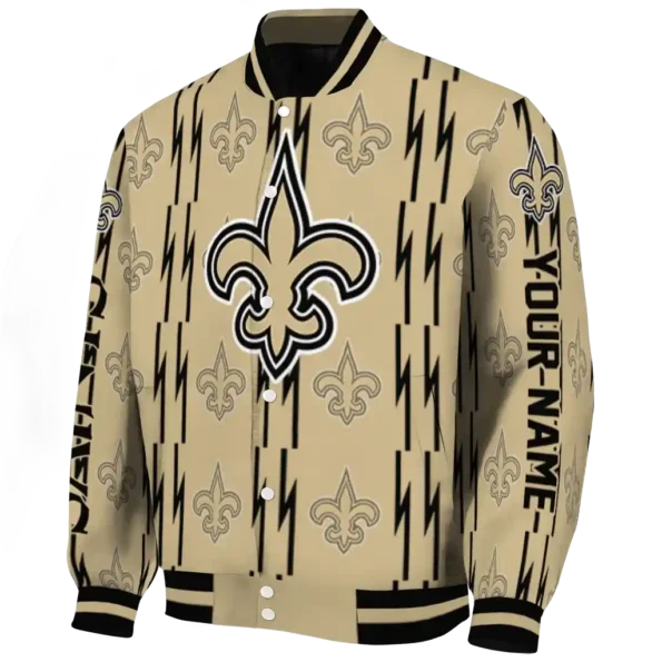 customized new orleans saints bolt stripe gold varsity jacket best selling
